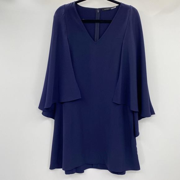 Natori Solid Fluid Crepe Cape Dress Size Medium Navy Blue Minimalist No Sash - Picture 2 of 10